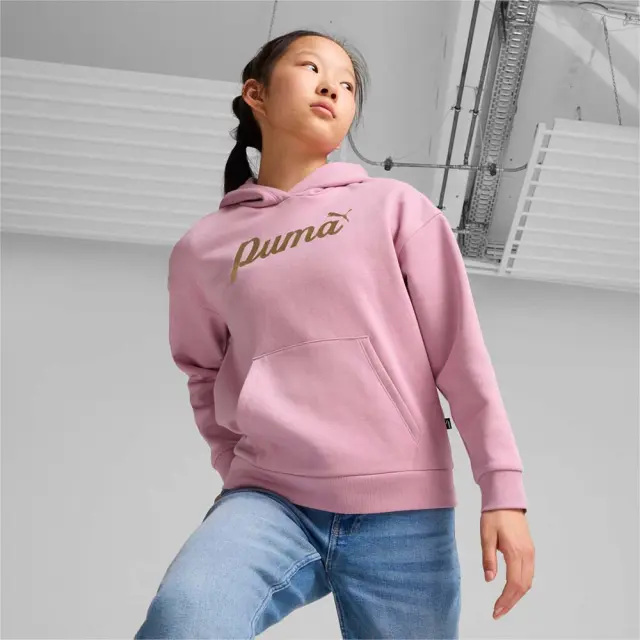 Puma Girl's Essentials+ Script Metallic Fleece Hoodie Ροζ 682780-48 (Puma) - 140