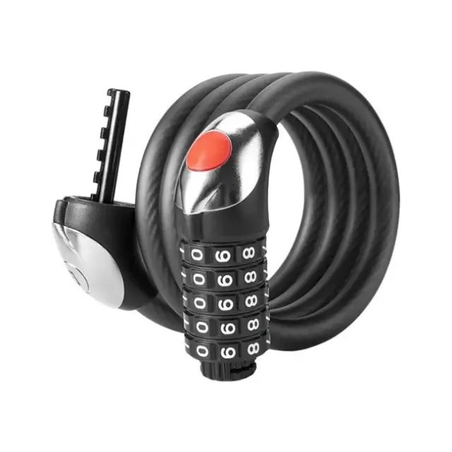 Rockbros Bike Lock with 5-Digit Code RKS531 Steel Cable 180cm with LED Lighting Black