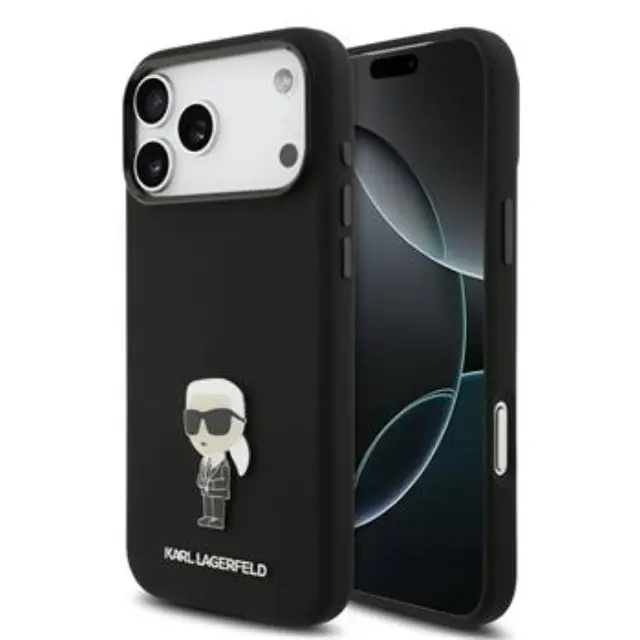 Karl Lagerfeld Liquid Silicone Metal Ikonik Case for iPhone 17 Pro Max Black