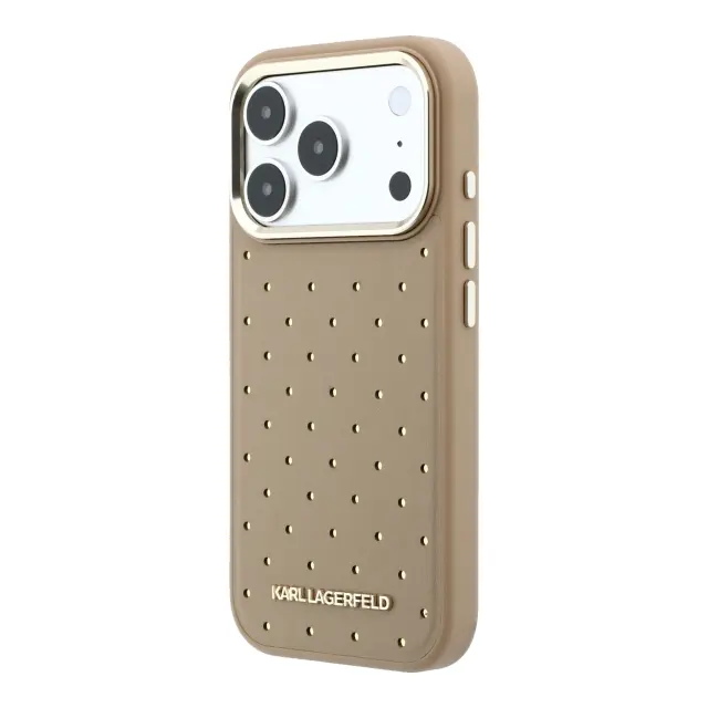 Karl Lagerfeld PU Perforated Gold Dots MagSafe Case for iPhone 17 Pro Max Beige 2