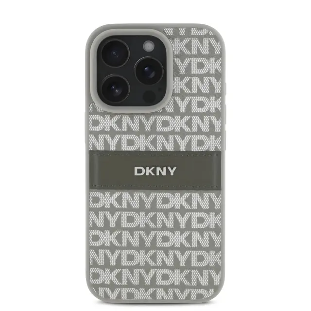 DKNY PU Leather Repeat Pattern Tonal Stripe Case for iPhone 16 Pro Max Beige 2