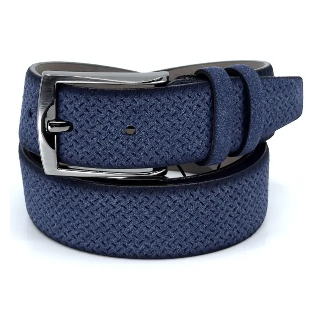 Μπλε Ζώνη P.U. Leather Τύπου Suede 3,5 cm - 110cm