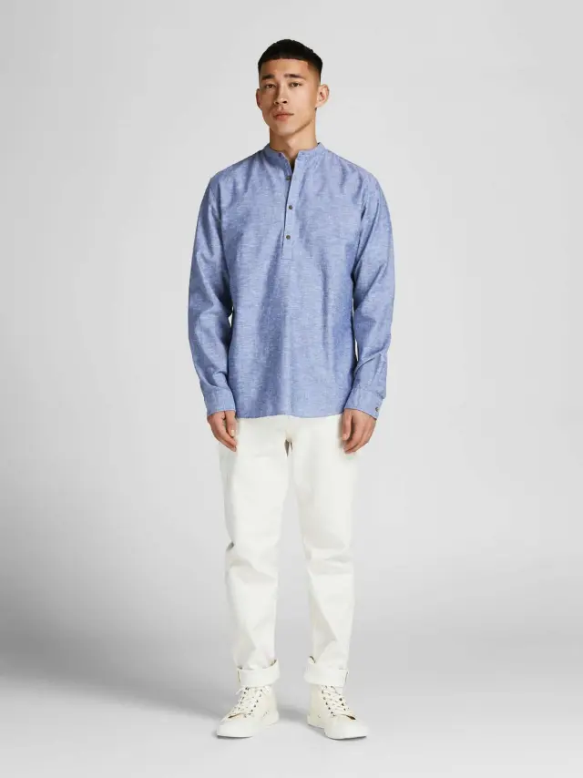 JPRBLASUMMER HALF PLACKET SHIRT L/S SN Faded Denim 2