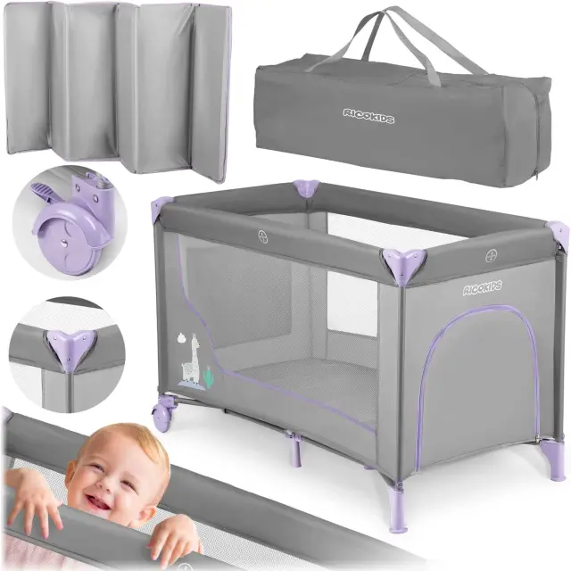 Ricokids Παρκοκρέβατο γκρι-λεβάντα 125x65cm