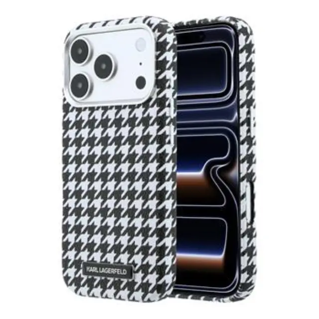 Karl Lagerfeld PU Houndstooth Resin Plate MagSafe Case for iPhone 17 Pro Black