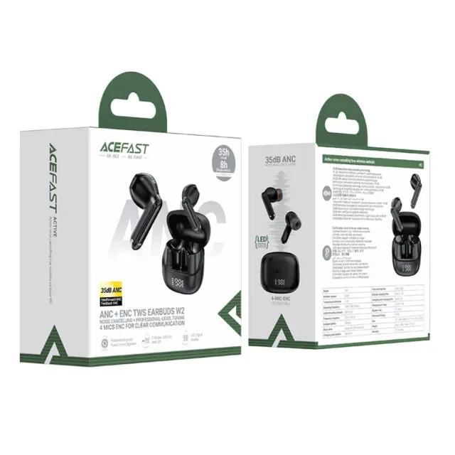 Wireless Earphones Hands Free Acefast W2 TWS v5.4 400mAh 8hr Λειτουργίας ANC και 4-Mic ENC Τεχνολογία IPX4 με LED Display Μαύρα 2