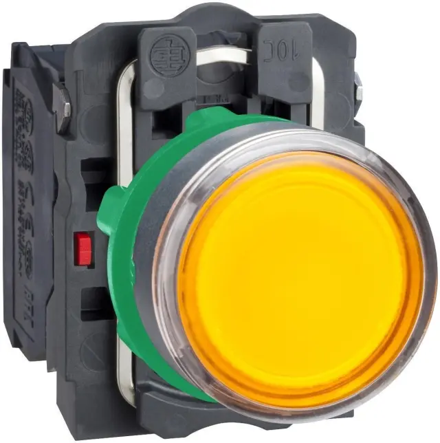Harmony XB5, Illuminated push button, plastic, flush, orange, Ø22, spring return, 24 V AC/DC, 1 NO + 1 NC