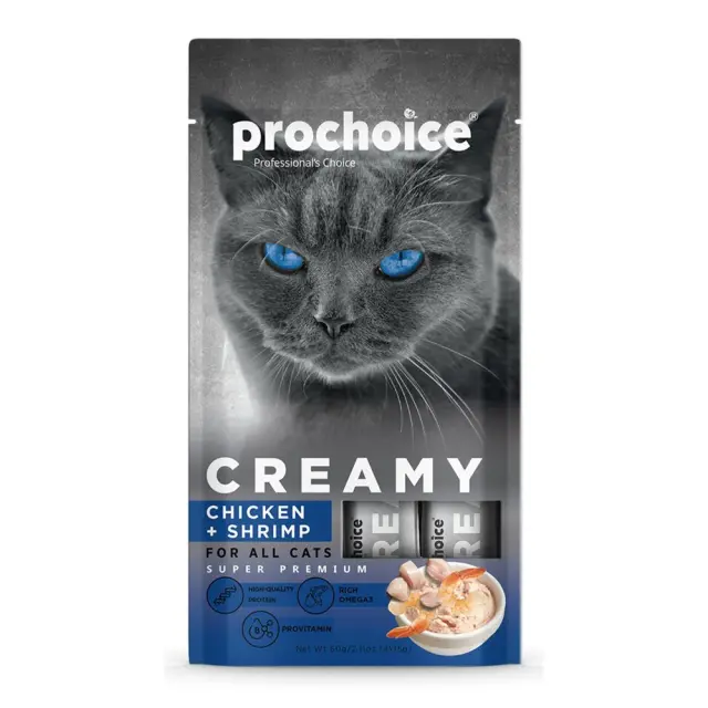 Prochoice Creamy Snack Κρέμα Γάτας με Κοτόπουλο & Γαρίδα (4x15gr) 60gr