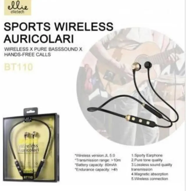 In-ear Bluetooth Handsfree Ακουστικά με Αντοχή στον Ιδρώτα Ellietech BT110 Μαύρα/Χρυσά 2