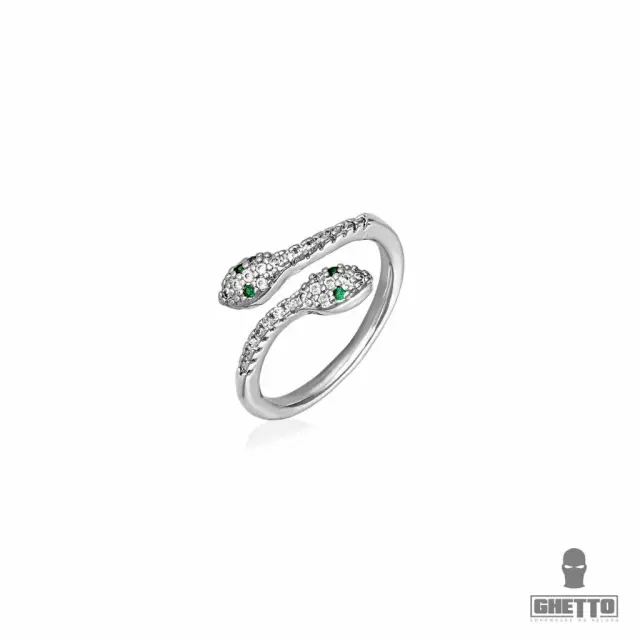 Ghetto Snakes Ring Iced Out Full Rhinestone Crystal Silver