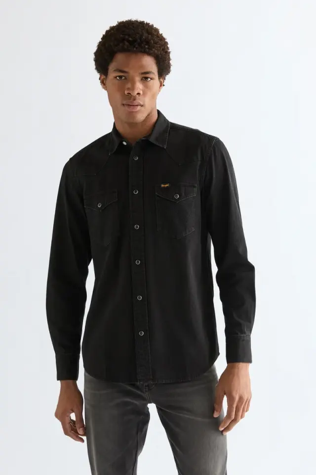 Wrangler Ανδρικό Τζιν Πουκάμισο 112378427 – Rinse Black - XXL