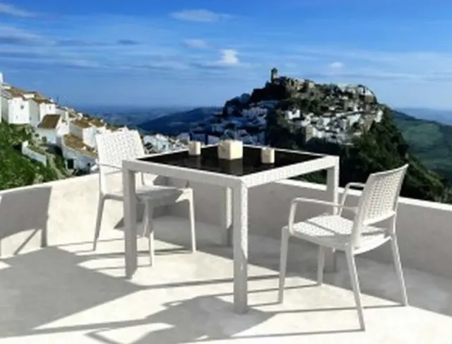 Τραπέζι BALI Λευκό PP/Τζάμι 94x94x75cm 3