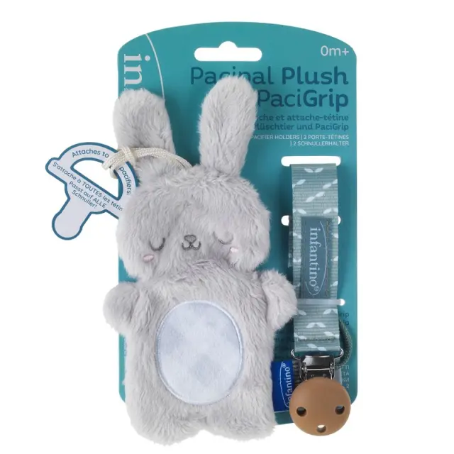 INFANTINO Pacipal Plush & Pacicrib - σετ Δώρου 2 τμχ λούτρινο και κορδελα πιπίλας με κλιπ λαγουδακι. 2