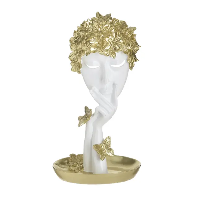 Διακοσμητικό Πρόσωπο Λευκό/Χρυσό Polyresin 15x11x28cm 3-70-146-0438