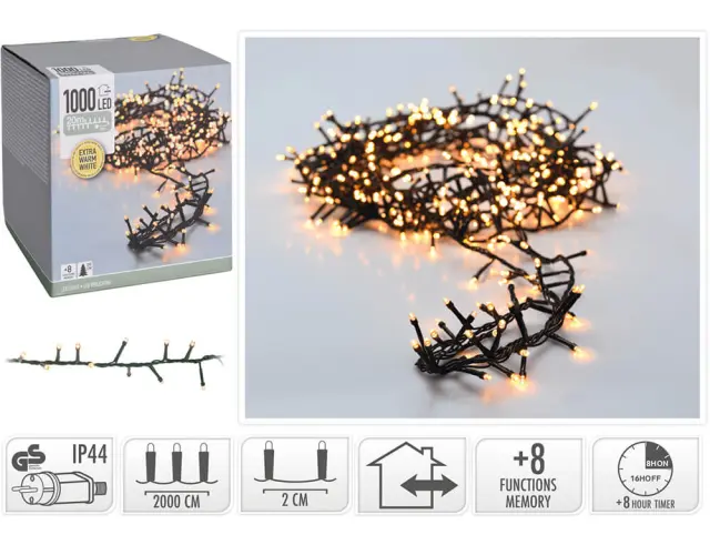 1000 Φωτάκια LED - 20 Μέτρα + 3 Μέτρα σύνδεσης , Kανονική Διάταξη , με χειριστήριο, 8 προγράμματα, Πράσινο καλώδιο PVC - Θερμό λευκό AX8560340 2