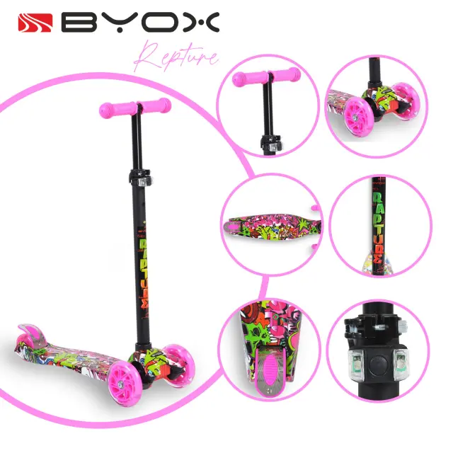 Πατίνι Τρίτροχο με ρόδες LED 3+ έως 40Kg Rapture Byox Pink 3800146225442