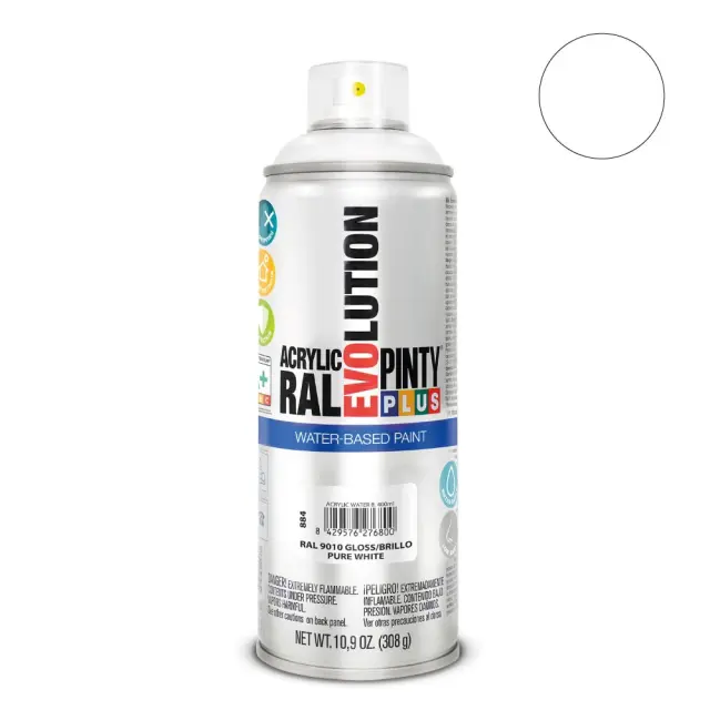 Pinty Plus Evolution Water-Based Gloss Σπρέι βαφής ακρυλικό με βάση το νερό 400ml Pure White / RAL 9010