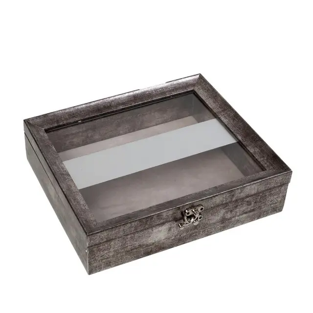Κουτί polyresin με γυάλινο καπάκι κ ασημί ρίγα 30x26x6cm Espiel MAF219