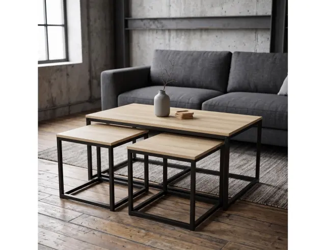 Σετ Τραπεζάκια Σαλονιού Seattle Home Deco Factory με διαστάσεις 90x50x45cm και 40x38x40cm - 3 τεμάχια HD6579