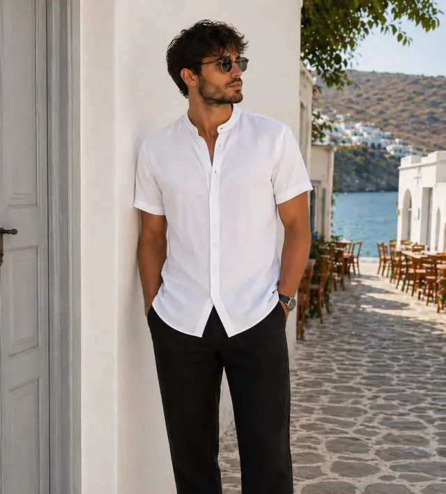 Λινό Πουκάμισο Mao Noshame® Λευκό - 382603 - XXL