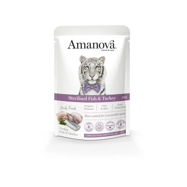 Amanova Cat Sterilised White Fish & Turkey Φακελάκι 85gr Μονόχρωμο