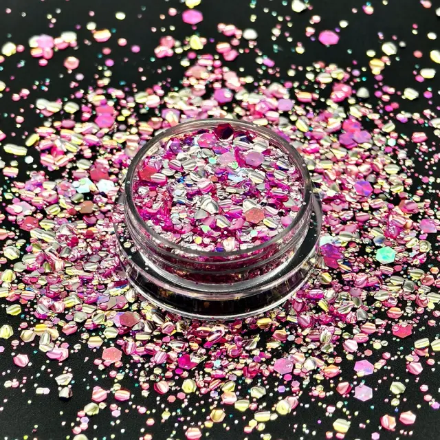Chunky glitter 15gr, χρυσό-ροζ mix