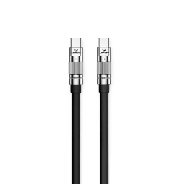 Καλώδιο Γρήγορης Φόρτισης Σιλικόνης 2m 6A Type-C σε Type-C Μαύρο-Ασημί LW-098-BLACK LEEWELLO