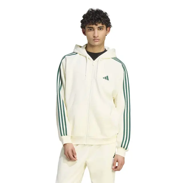 adidas Sportswear Men's 3Stripes Fleece Full-Zip Hoodie Εκρού KY4149 (adidas Sportswear) - Medium