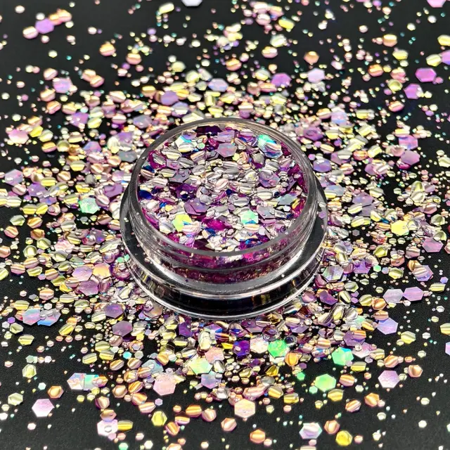 Chunky glitter 15gr, χρυσό-λιλά mix