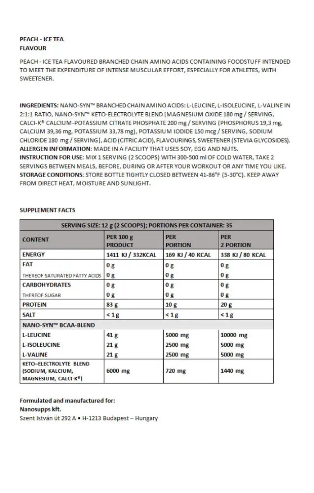 Nanosupps Amino Acid BCAA Nano Peach Ice-Tea, 420 g 2