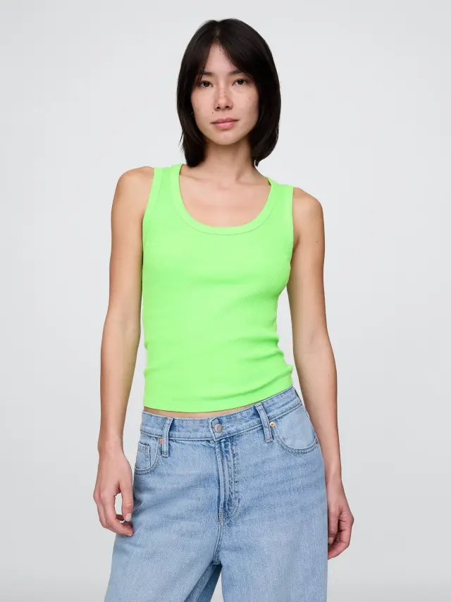Πράσινη Rib Scoop Αμάνικη Μπλούζα Neon lime green