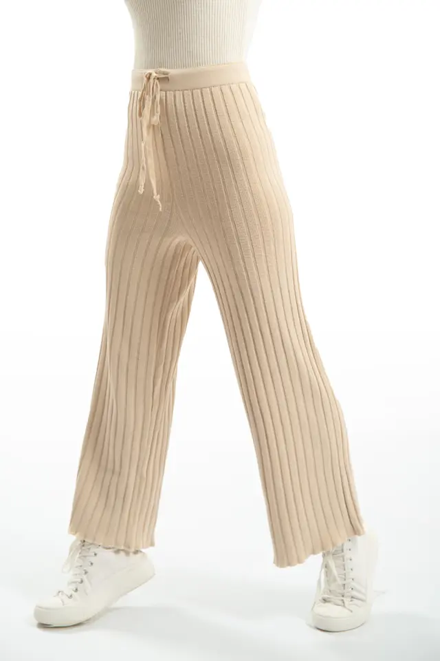 Παντελόνα Ριμπ Zip Culotte με Κορδόνι Μπεζ
