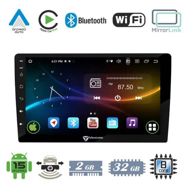 VenCore Οθόνη Multimedia Android 15 10" 9109A MTK6762 Octa-Core 2GB/32GB IPS με CarPlay, Android Auto και MirrorLink (3236-10008)