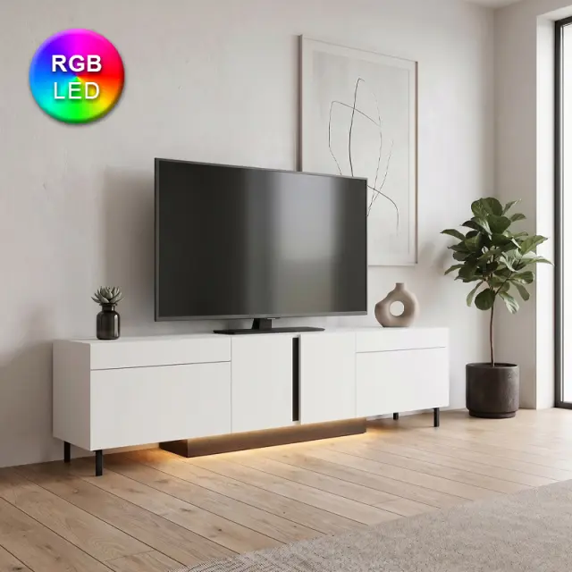 Έπιπλο τηλεόρασης Arlen Megapap με Led Rgb χρώμα λευκό 180x32x50εκ.