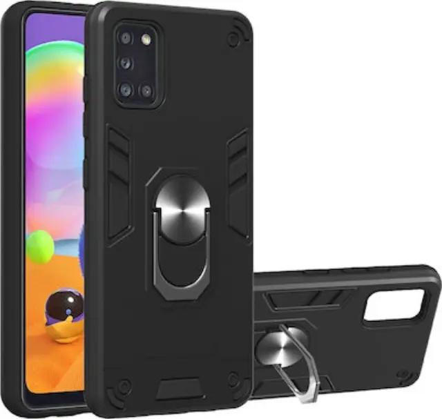 Θήκη XIAOMI NOTE 10 Μαύρη Με Σταντ 2 in 1 Armour Series PC + TPU Protective Case with Ring Holder Black