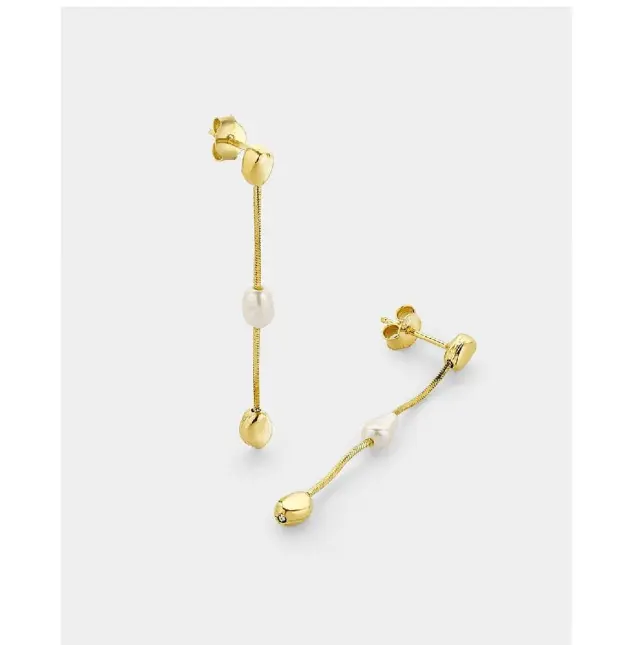 Vogue Μακριά σκουλαρίκια με μαργαριτάρι σε snake chain από επιχρυσωμένο Ασήμι 925° 20173524201