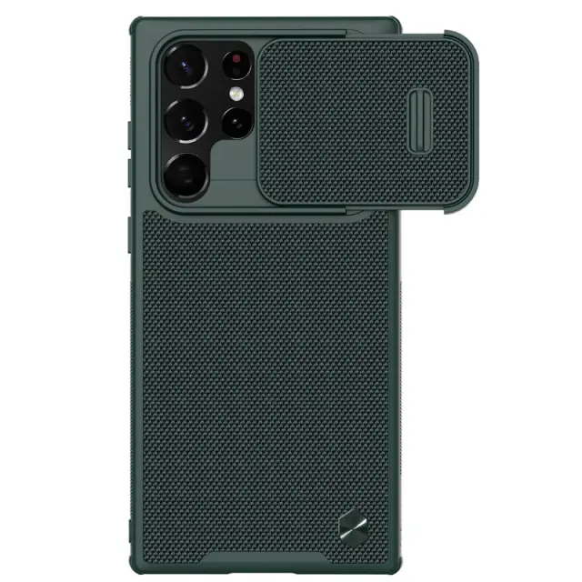 Nillkin Case for Samsung Galaxy S22 Ultra Textured S Camshield Semi Automatic Camera Slider Nylon Fiber Tough + Luxury Protect Green