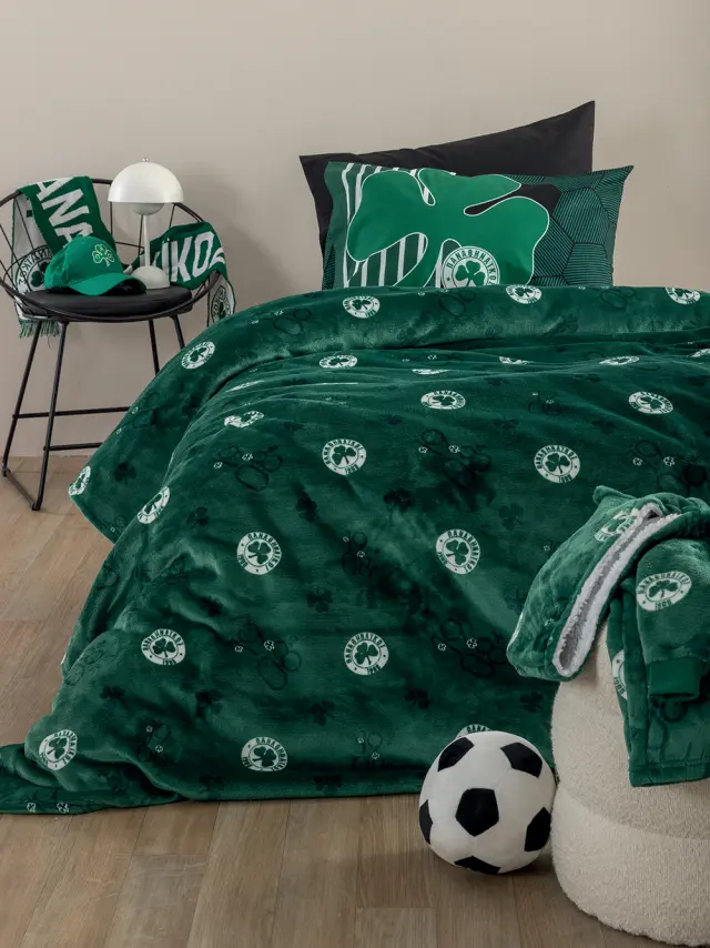 Κουβέρτα 160x220 Μονή Flannel-Sherpa 400gsm Palamaiki Panathinaikos BL Green Flannel-Sherpa