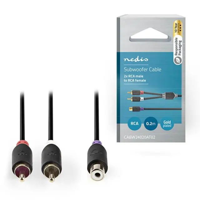 Nedis καλώδιου ήχου από 2x RCA αρσ. σε RCA θηλ. 0.20m, σε ανθρακί χρώμα (CABW24020AT02)