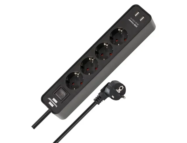 Πολύπριζο Ecolor Brennenstuhl - 4x Schuko - 2x USB-A - Με Διακόπτη On/Off - Καλώδιο 1.5m - Black1153240006