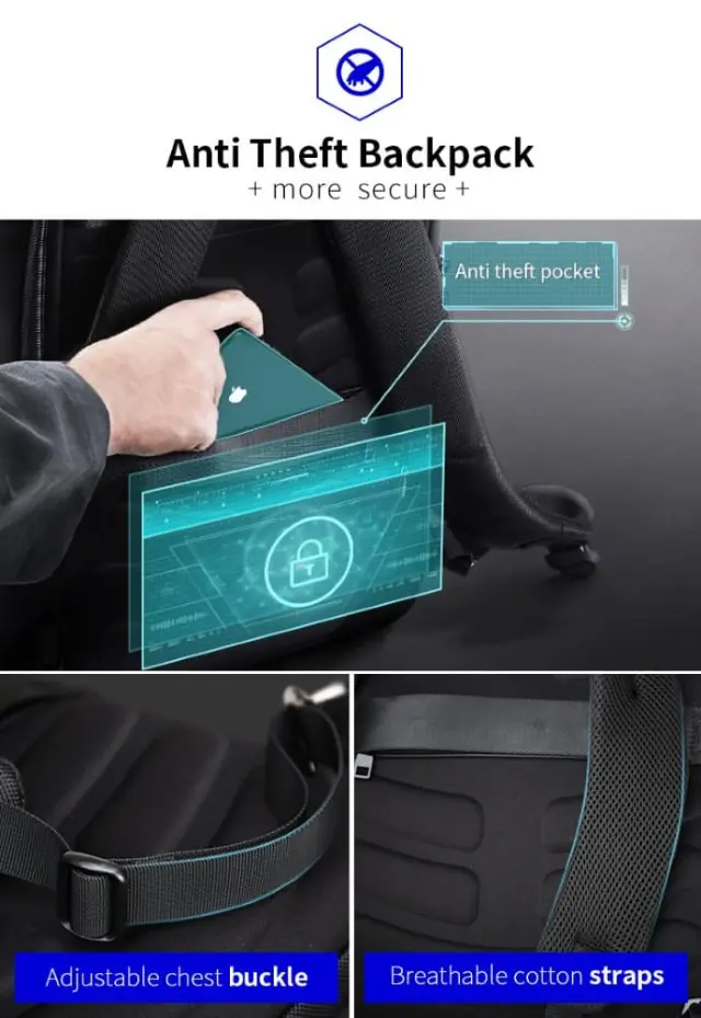 Σακίδιο πλάτης Αντικλεπτικό 24L Laptop 15,6 Bopai 61-07311 μαύρο - One Size 3