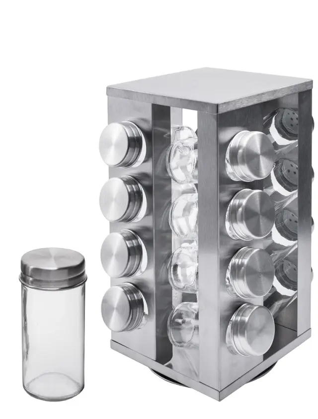 Βάση Μπαχαρικών 16 Θέσεων Inox 14x14x28cm