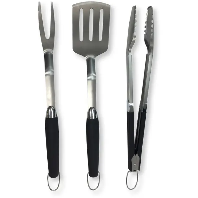 Σετ Εργαλείων Grill Fieldmann FZG 9017 3 Τεμ. με Πιρούνα, Σπάτουλα και Τσιμπίδα απο Ανοξείδωτο Ατσάλι και Προστατευτικές Λαβές