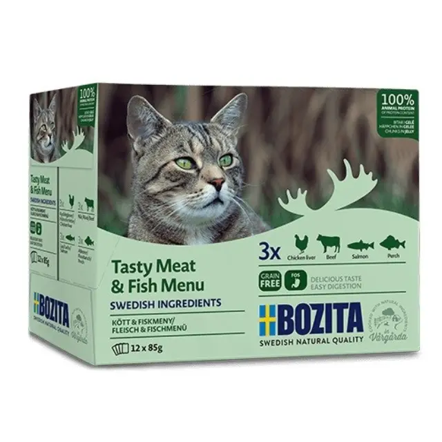 BOZITA Tasty meat & fish menu in jelly Box - wet cat food - 12x85g
