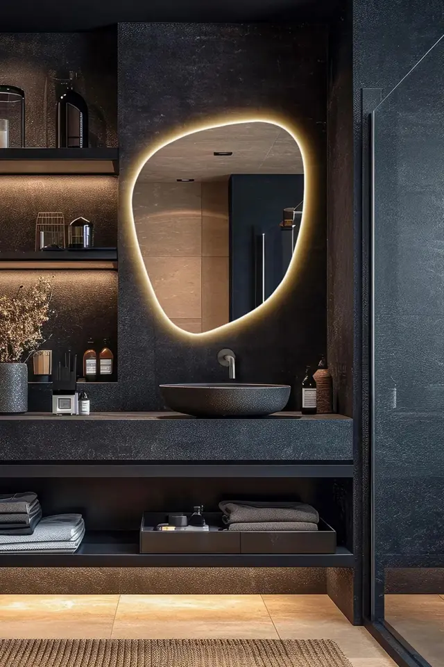 Stewehome Ασύμμετρος καθρέφτης μπάνιου με LED φωτισμό για διακοσμητική χρήση 70x55 cm 2