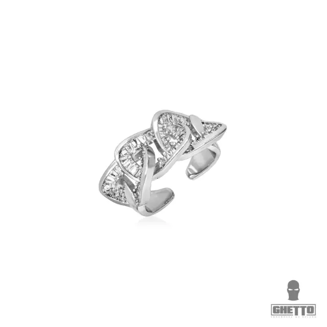 Ghetto CZ Cuban Shaped Ring Adjustable Stainless Steel Silver