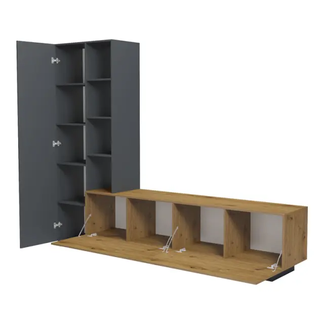 Σύνθετο σαλονιού Tilveo pakoworld oak-ανθρακί 230x41.5x180εκ 2