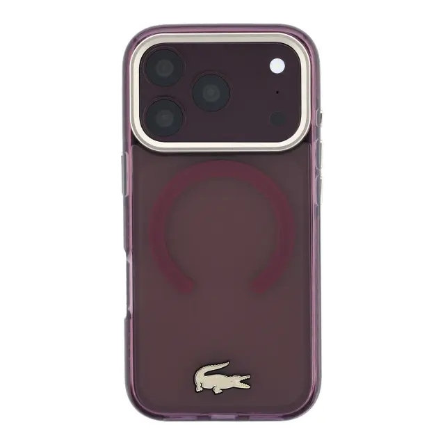 Lacoste PC/TPU Frosted Finish Gold Logo MagSafe Case for iPhone 18 Pro Max Burgundy 3