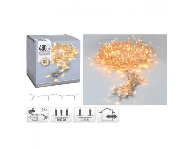480 Φωτάκια LED - 35.9 Μέτρα + 3 Μέτρα σύνδεσης, Κανονική Διάταξη, Διάφανο καλώδιο PVC - Θερμό λευκό AX7404060 2