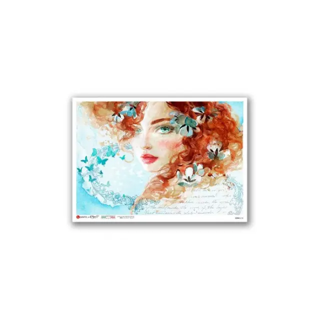 Ριζόχαρτο για Decoupage PaperD, Κόκκινα μαλλιά και πεταλούδες, 32x45cm